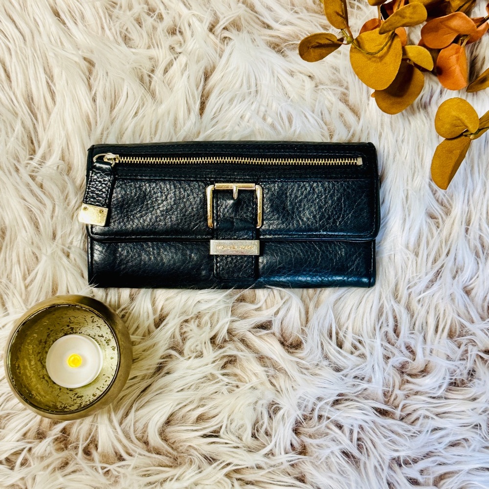 Michael Kors Black Buckle Flap Clutch Wallet